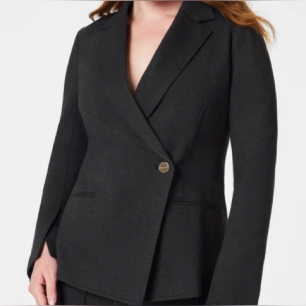 SPANX® The Perfect Asymmetrical Blazer Heather Charcoal Sz M